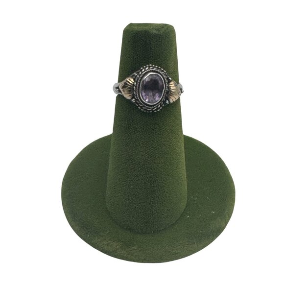 Vintage Sterling Silver Amethyst Ring Oval Cut Intricate Design Size 6.5 - Picture 1 of 4